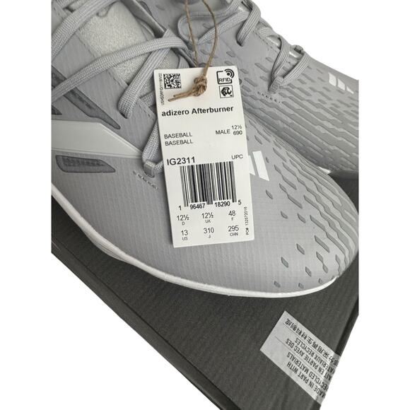 Adidas Adizero Afterburner 9 Gray White Silver Baseball Cleats NEW Men's Size 13 - Picture 4 of 9